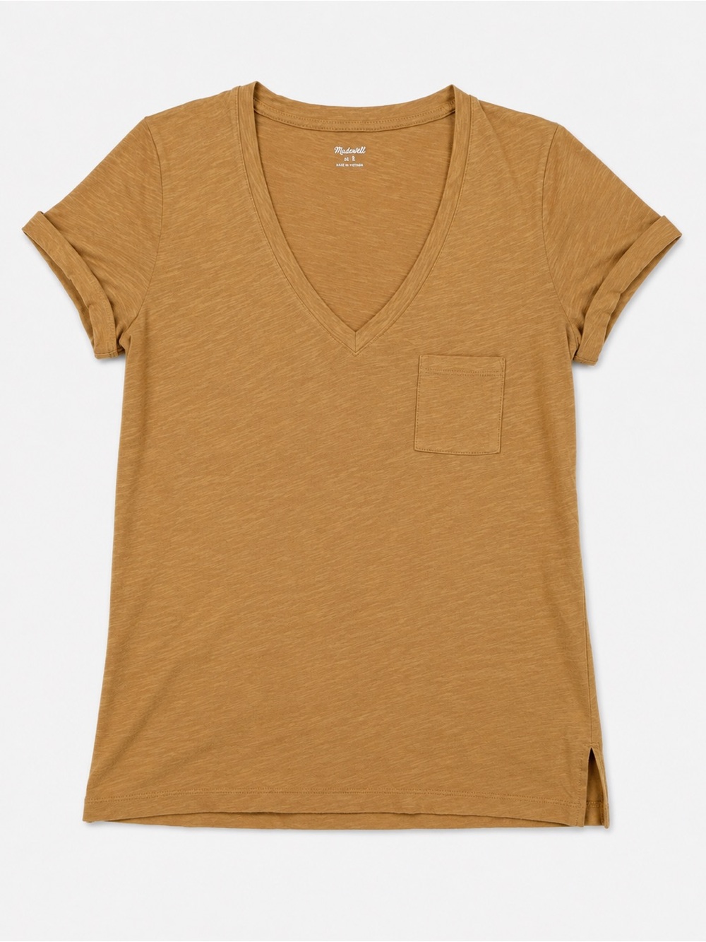 Madewell Slub V-Neck Pocket Tee in Mustard